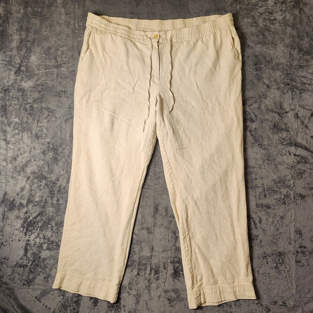 Talbots Woman Linen Blend Pants 18W Elastic Waist Drawstring Crop Wide Leg Beach